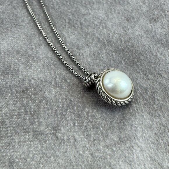 David Yurman Cable Silver Pearl Pendant Necklace - Picture 5 of 10